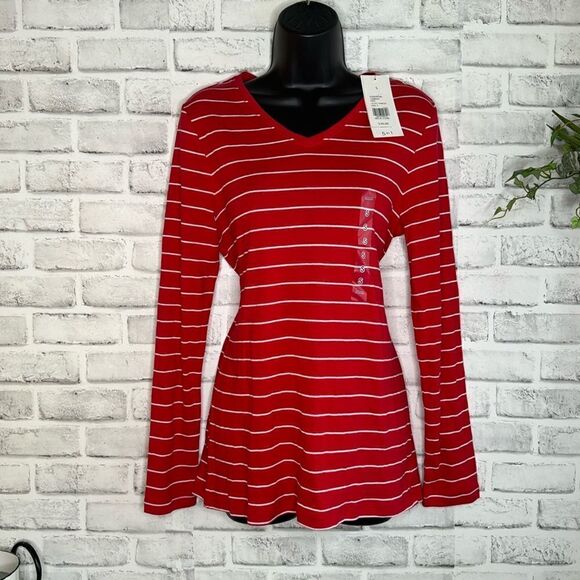 NWT Kim Rogers 5 in 1 Red & White Vneck Shirt Long Sleeve Size Small - Picture 1 of 6